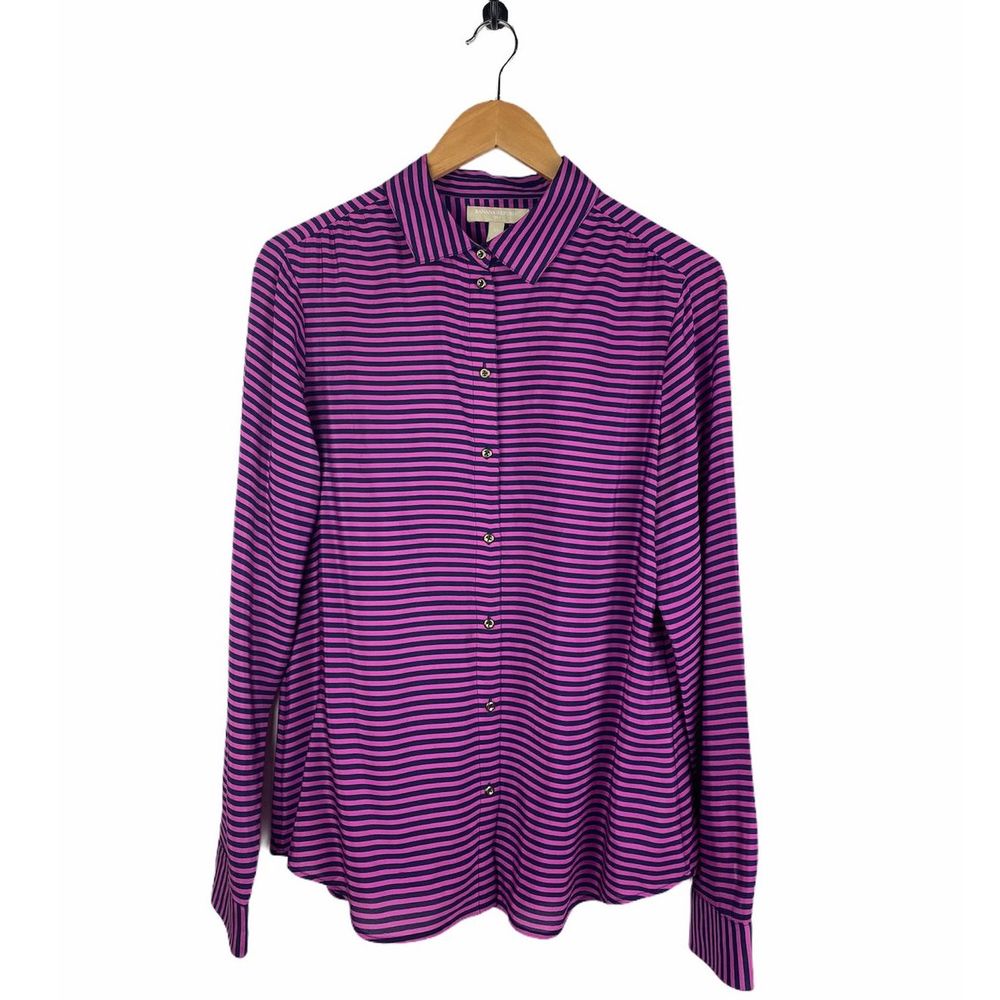 Banana Republic 100% Silk Purple Striped Blouse M